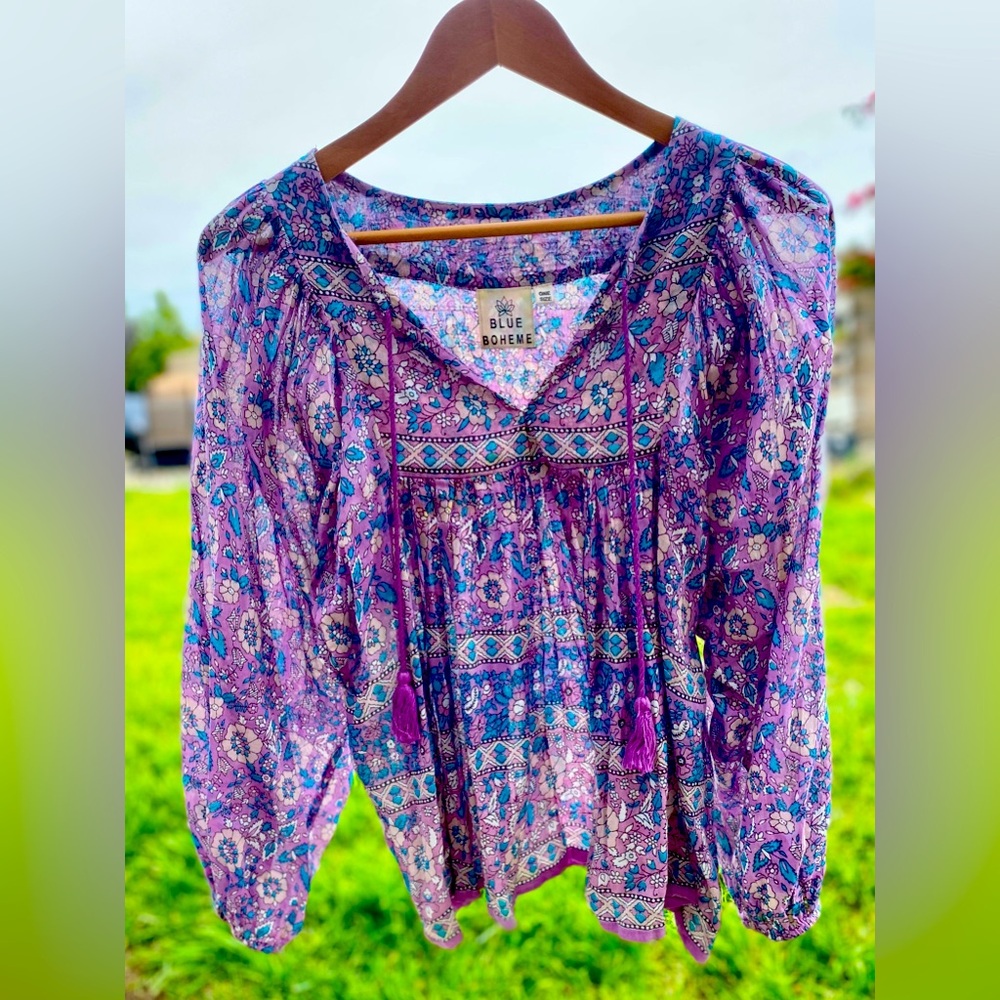 Blue Boheme flowy top. One size.
